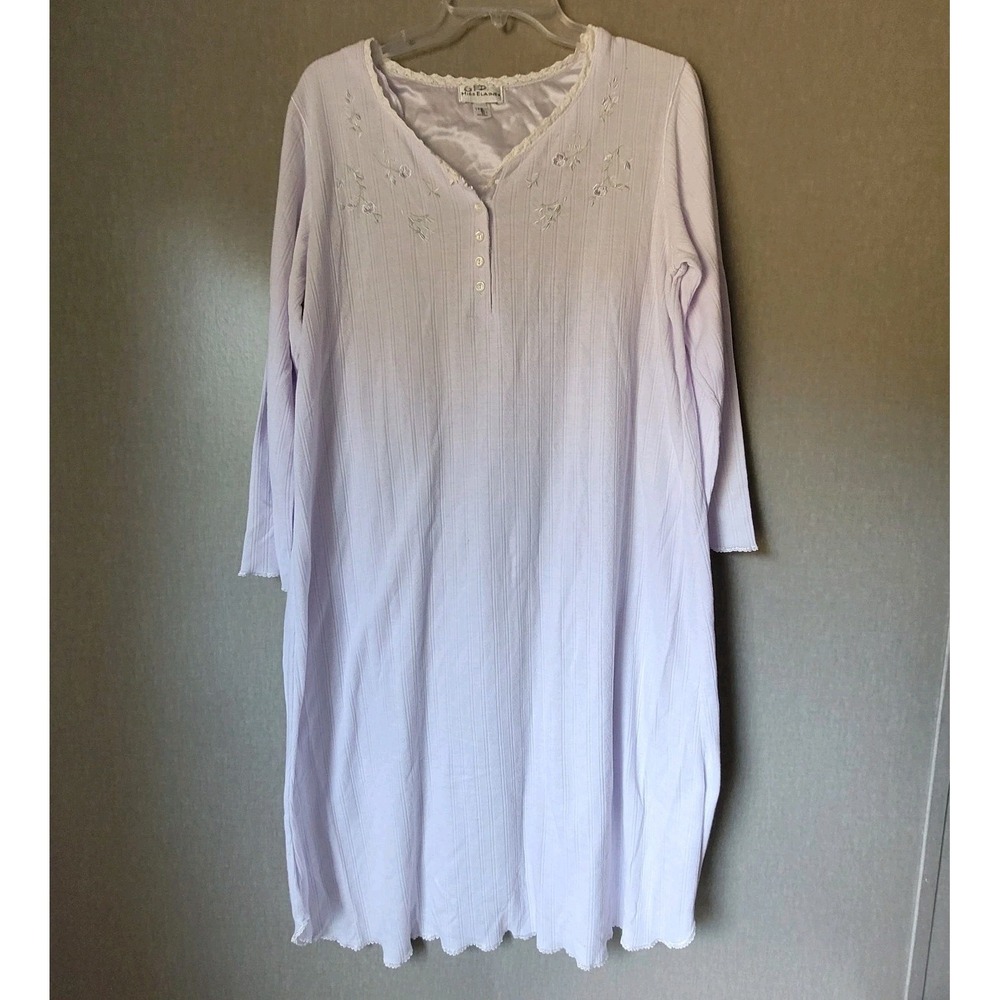 Miss Elaine Pastel Purple Pointelle Nightgown Large Floral Embroidery Lace